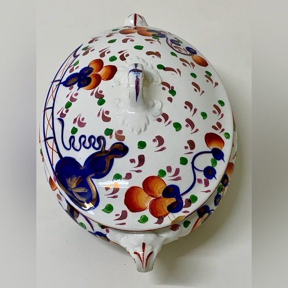 19th Century Antique Gaudy Welsh Oyster Pattern Allertons Marked Lidded Tureen - Picture 12 of 16